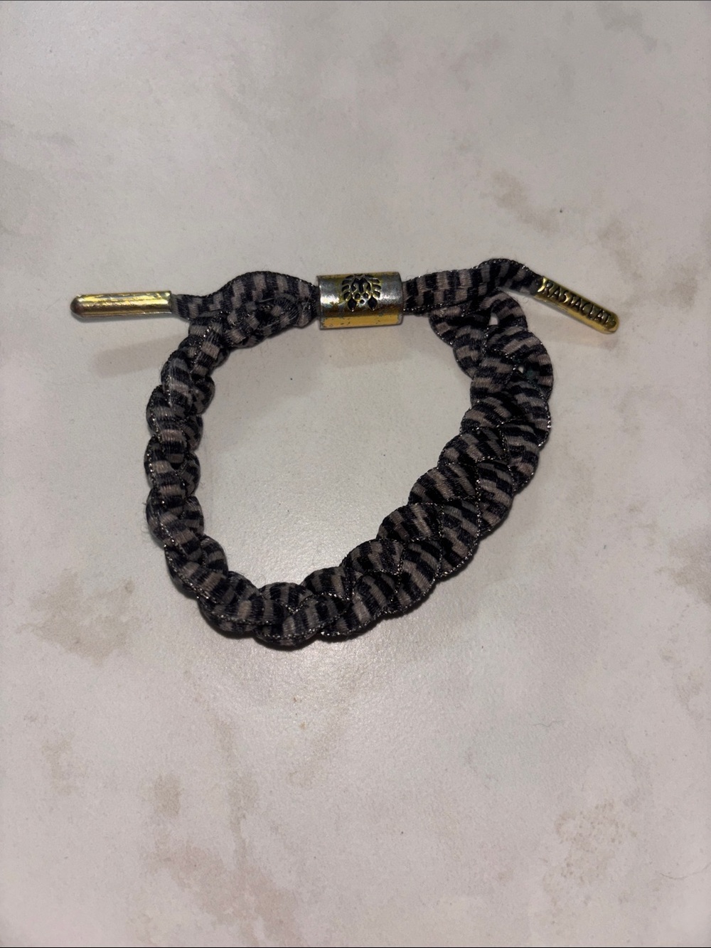 Woven Black and Gray Cord Bracelet with Gold Accents